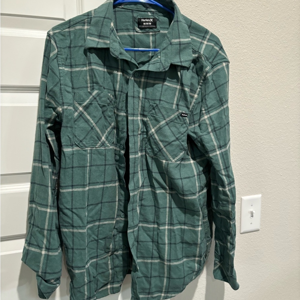 Hurley Teal Checkered Shirt, medium